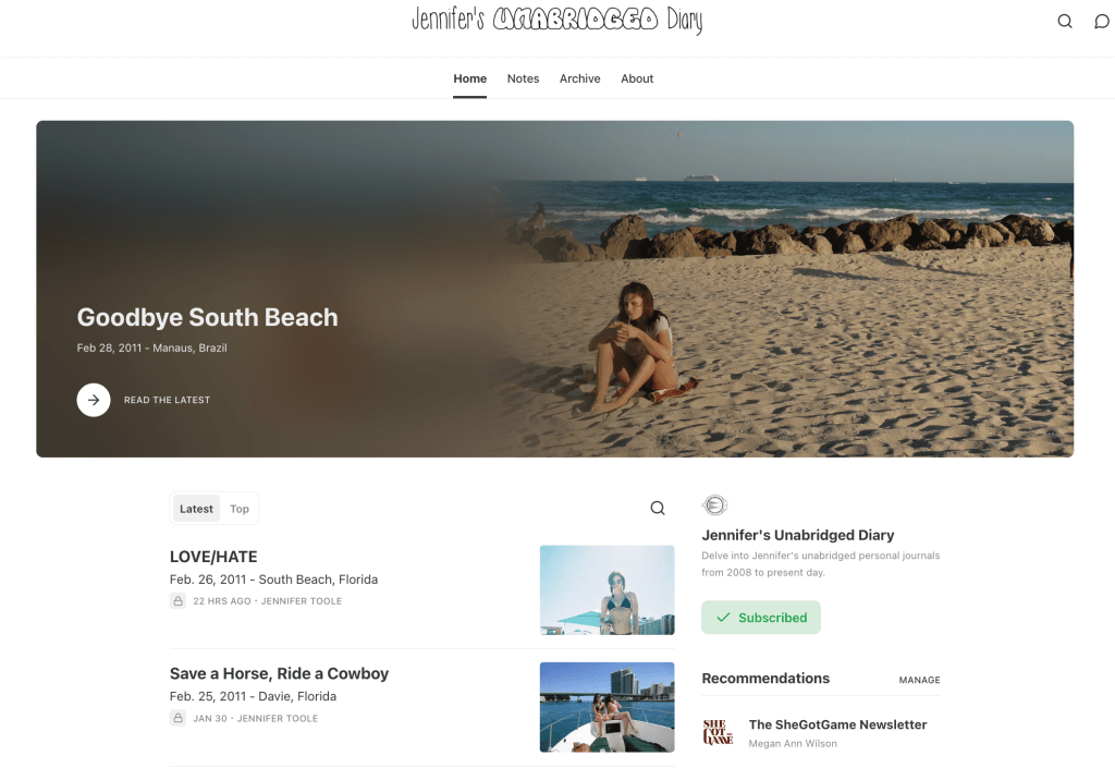 Jennifer’s Unabridged Diary